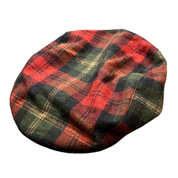 Mens Vintage Woolrich Newsboy Cap Hat Wool Nylon Size Medium Red‎ Plaid USA Made - Picture 1 of 7